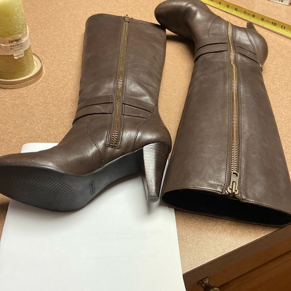 Coach Addie Semi Mate Leather Heel Boots - Picture 2 of 16